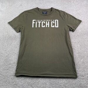 Abercrombie Fitch Shirt Mens Medium Green Embroidered Spellout Logo Preppy
